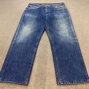 Ring of Fire Slim Straight Jeans Mens 38 Tribal Stitching Baggy y2k‎ Fits 38x28